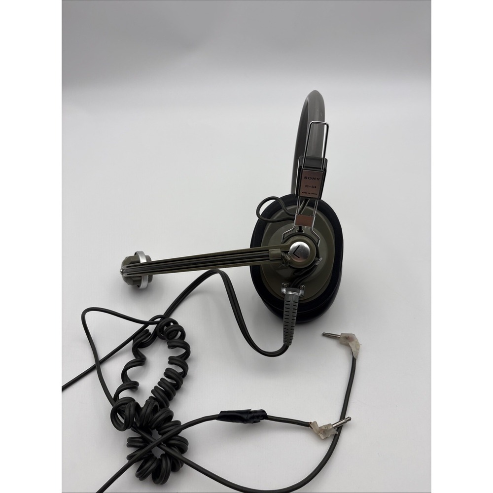 Vintage Sony HS-63A Headset RARE 1970s Retro Audio Boom Mic Made in Japan Olive